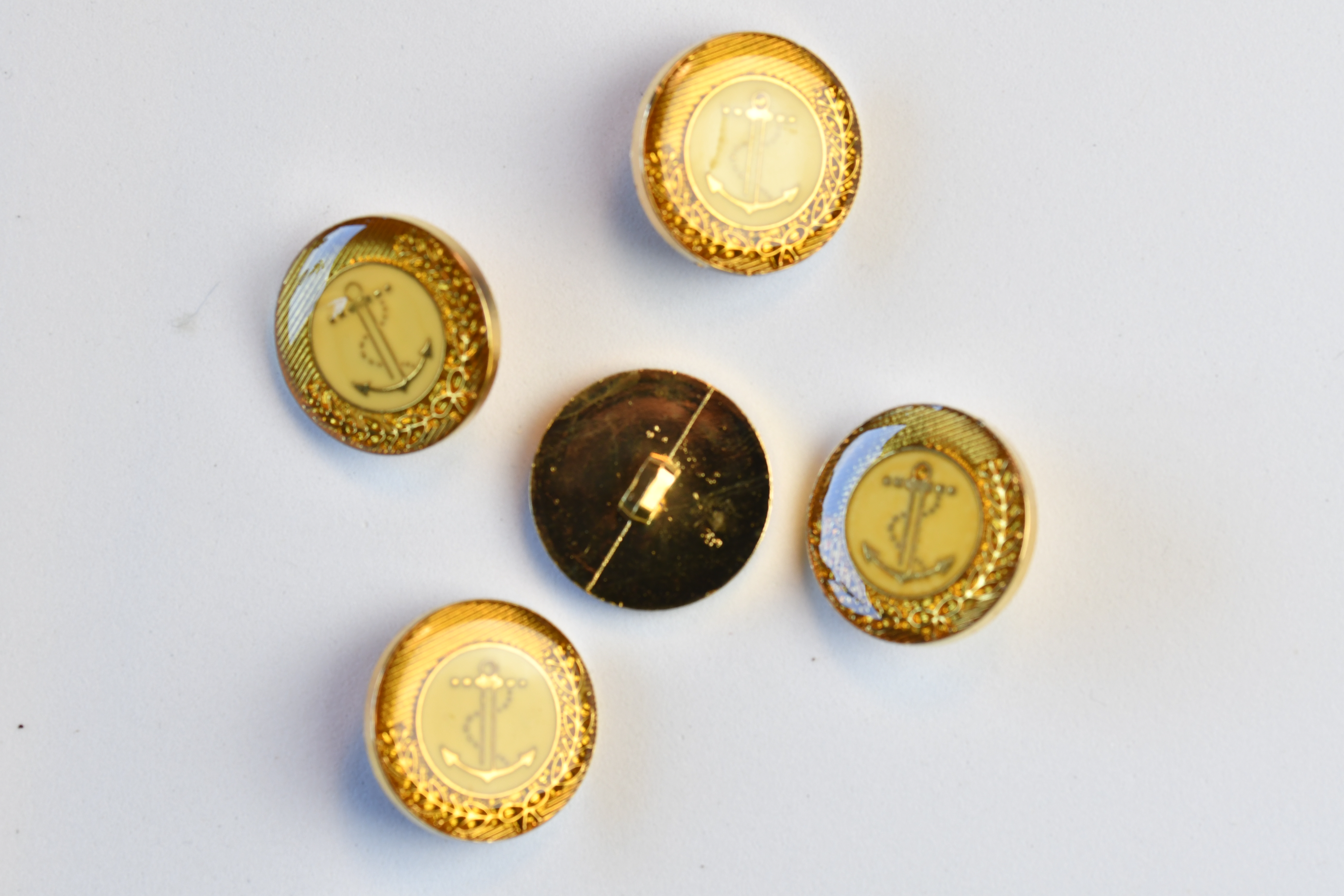 trappe Stedord Paradis Guld knap med Anker 22mm - knap gul-sølv-kobber-bronce - Tante Hanne