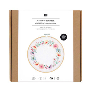  Broderi Kit blomster krans fra RICO DESIGN, incl. ramme