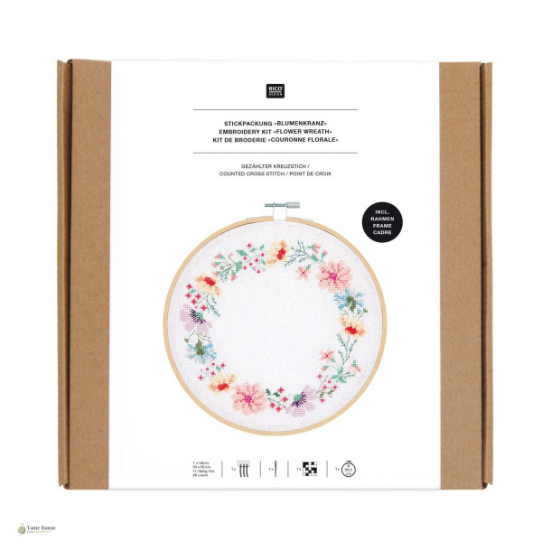  Broderi Kit blomster krans fra RICO DESIGN, incl. ramme