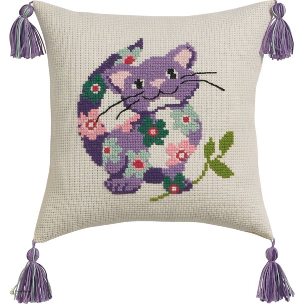 Broderi kit Pude med kat 30 x 30 cm