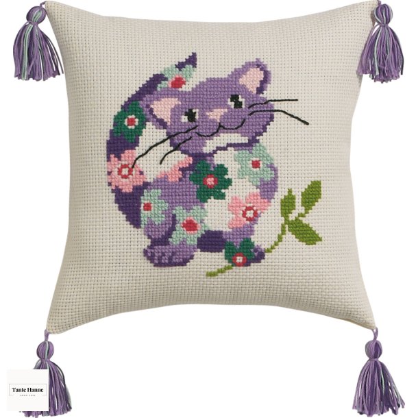 Broderi kit Pude med kat 30 x 30 cm