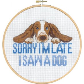 Broderi kit fra Permin Sorry Im late - dog.....   20 cm udgr af mit sortiment