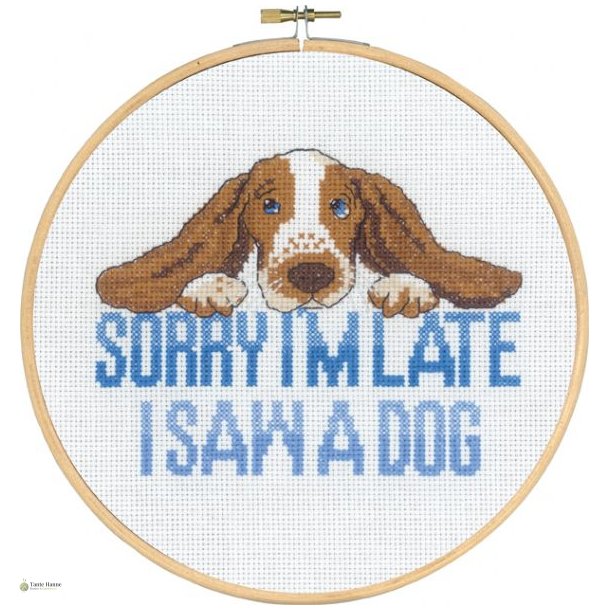 Broderi kit fra Permin Sorry I�m late - dog.....  � 20 cm udg�r af mit sortiment