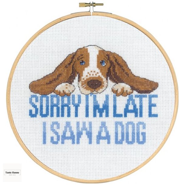 Broderi kit fra Permin Sorry Im late - dog.....   20 cm udgr af mit sortiment