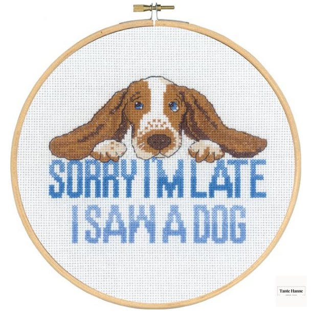 Broderi kit fra Permin Sorry Im late - dog.....   20 cm udgr af mit sortiment