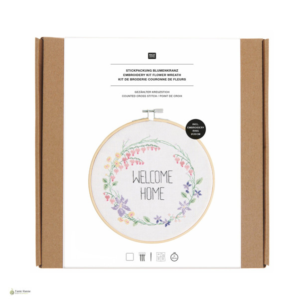  Broderi Kit Traced, Flower Wreath, incl. ramme