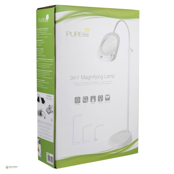 Broderilampe 3 i 1 fra PURElite  - luplampe,  gulvlampe, bordlampe eller klemlampe 